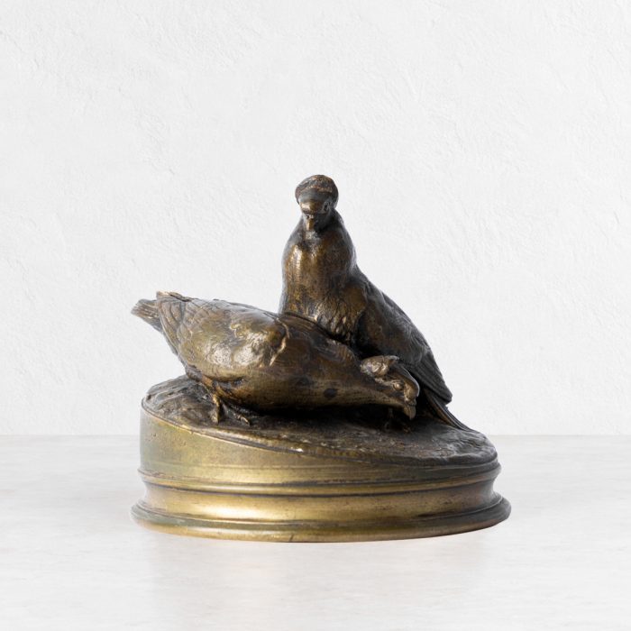 Pierre-Jules Mène bronze sculpture of cock and hen pigeons