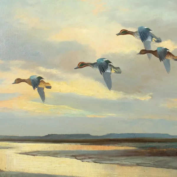 BAILEY Wilfred fl. 1942-1954 - Teal over a Widening Dyke, oil on canvas, signed - Image 3