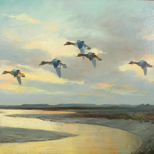 BAILEY Wilfred fl. 1942-1954 - Teal over a Widening Dyke, oil on canvas, signed - Image 2