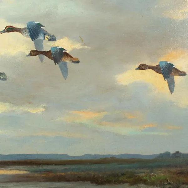 BAILEY Wilfred fl. 1942-1954 - Teal over a Widening Dyke, oil on canvas, signed - Image 4