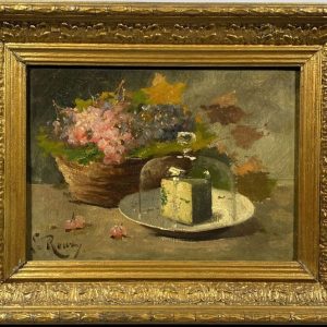 Constantin Le Roux (1850-1909), Nature morte au fromage et raisin