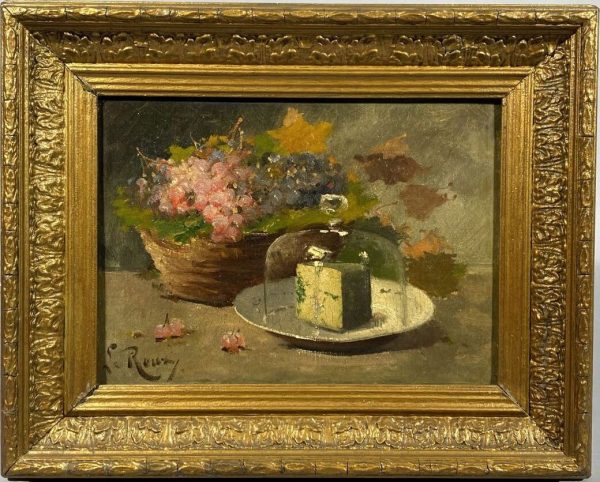 Constantin Le Roux (1850-1909), Nature morte au fromage et raisin
