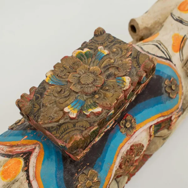 Carved wood, painted and decorated HOLY COW and trinket box - India, circa 1910 - Image 5