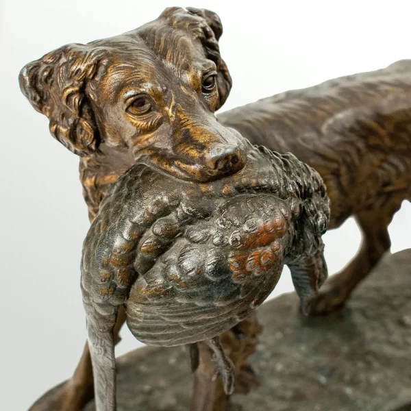 Jules MOIGNIEZ (1835-1894) - Large Statue of a Hunting dog holding a pheasant - Image 3