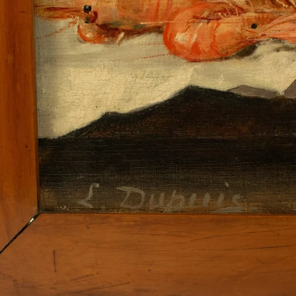 Exquisite "COMPOSITION WITH SHRIMPS & EGGS" - L Dupuis, oil on panel 19 century - Image 8