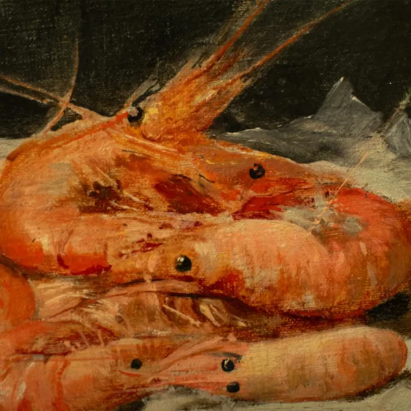 Exquisite "COMPOSITION WITH SHRIMPS & EGGS" - L Dupuis, oil on panel 19 century - Image 2