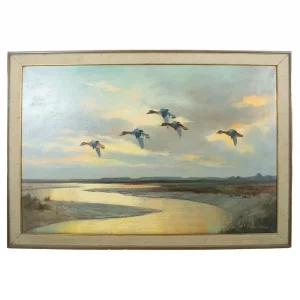 BAILEY Wilfred fl. 1942-1954 - Teal over a Widening Dyke, oil on canvas, signed