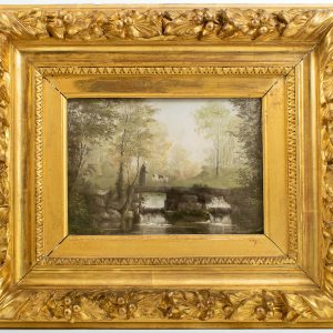 Ecole française du XXème siècle Passage du gué avec une chévre Pastel sur papier