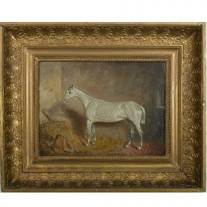 s.l.r. J Truman (Actif au XIXe siècle) Cheval blanc dans son écurie, 1870
