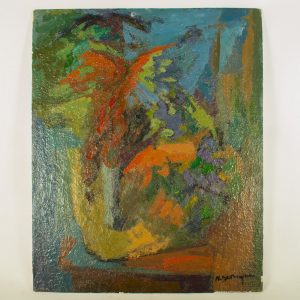 Nicole Devraigne - French oil on board - Cat on Window Ledge