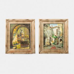 ECOLE FRANCAIS : PAIRE DE TABLEAUX DE PAYSAGES URBAINS DE M JUENIN