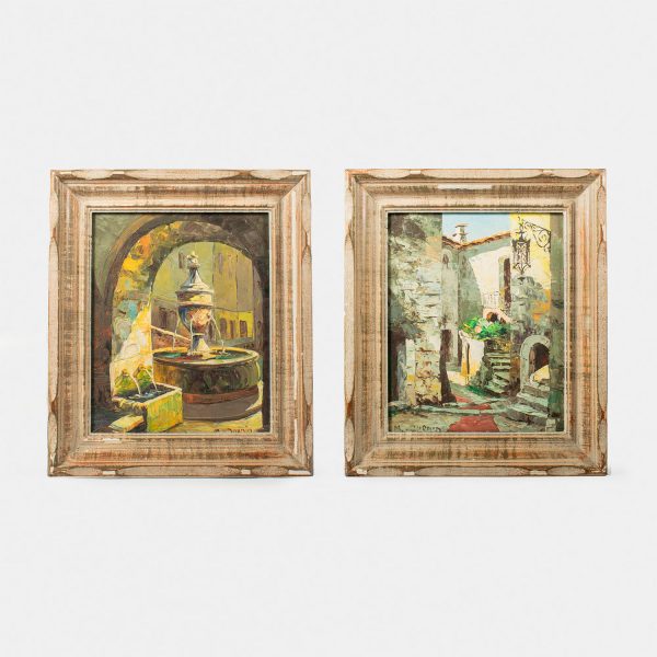 ECOLE FRANCAIS : PAIRE DE TABLEAUX DE PAYSAGES URBAINS DE M JUENIN