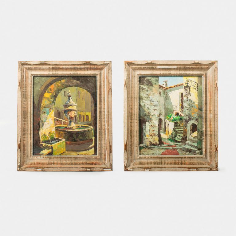 ECOLE FRANCAIS : PAIRE DE TABLEAUX DE PAYSAGES URBAINS DE M JUENIN