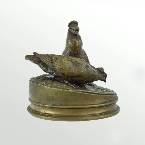 Beautiful BRONZE OF COCK & HEN PIGEONS signed Pierre-Jules Mêne (1810 – 1879) - Image 2