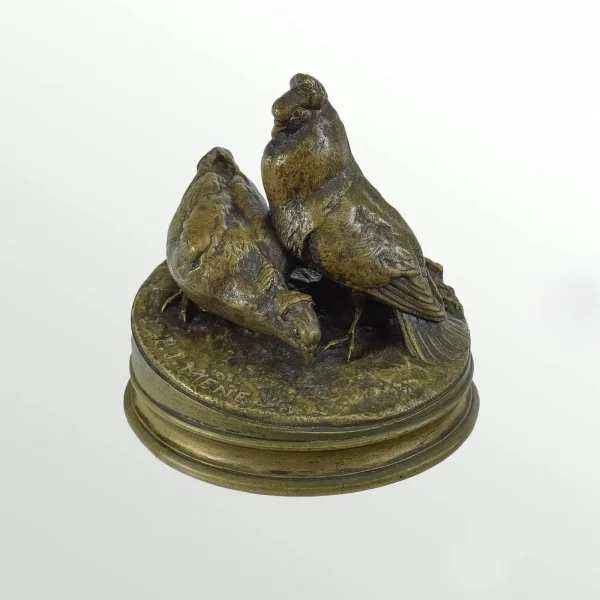 Beautiful BRONZE OF COCK & HEN PIGEONS signed Pierre-Jules Mêne (1810 – 1879) - Image 3