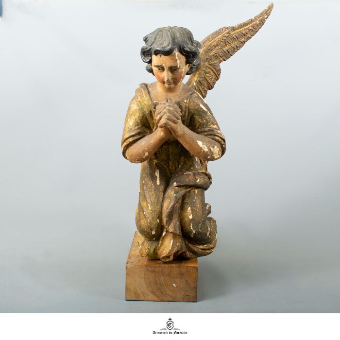 SCULPTURE D’ANGE EN BOIS POLYCHROME DU XVII ÈME - XVIII ÈME SIÈCLE
