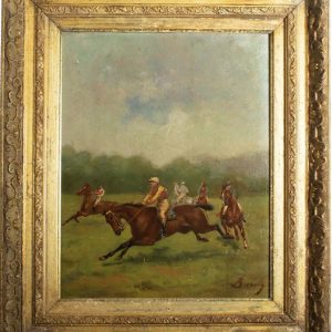 Start of the Race 19th Century Oil on Panel in the style of de Dreux and Herring