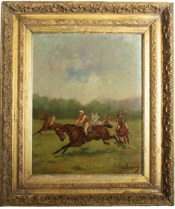 Start of the Race 19th Century Oil on Panel in the style of de Dreux and Herring