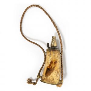 Antique Powder Flask – 19th Century Horn with Brass Fittings