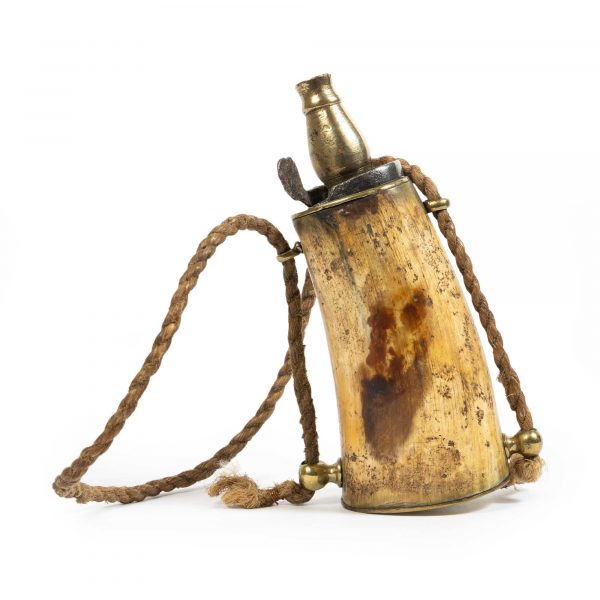 Antique Powder Flask – 19th Century Horn with Brass Fittings - Image 2