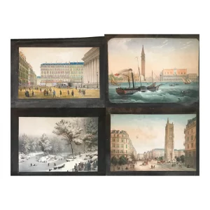Pair of Double-Sided 19th Century European Watercolours – Paris, Venice