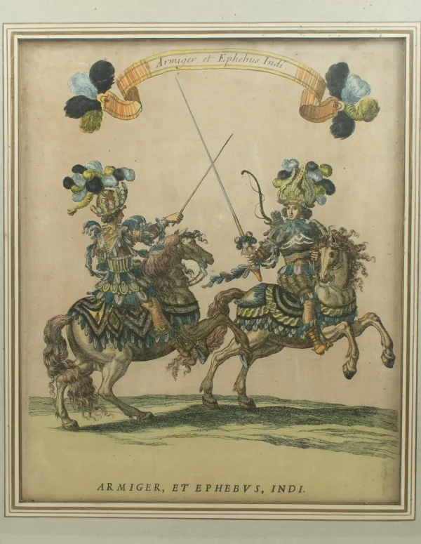 "Armiger et Ephebus Indi" — Hand-Coloured Engraving - Grand Carrousel 1662 - Image 2