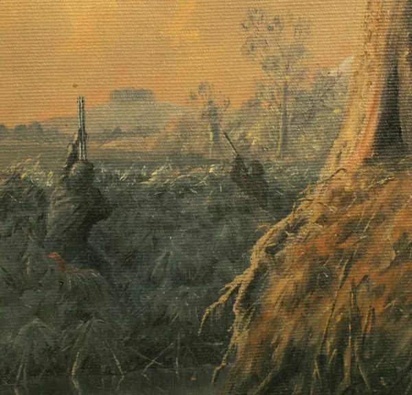 Peter Coulthard (1949 - ) - Shooting Geese on the Fens - Oil on Canvas - Image 3