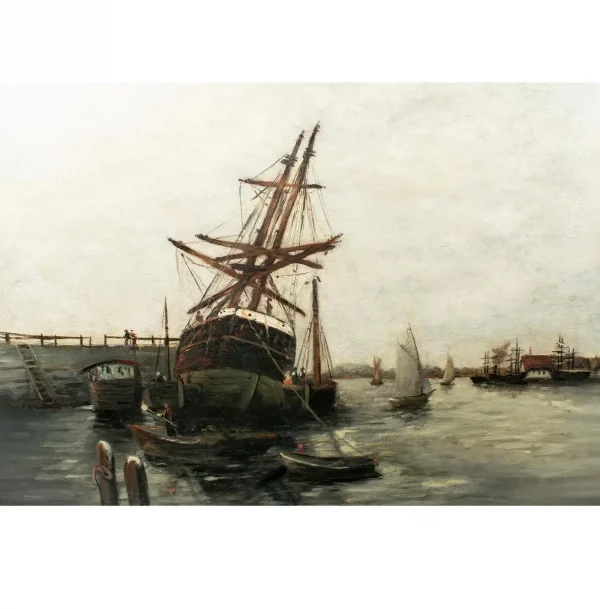 R. Manson (c19th-20th) LOW TIDE, SHIPS IN THE HARBOUR, 1904, oil on canvas - Image 4