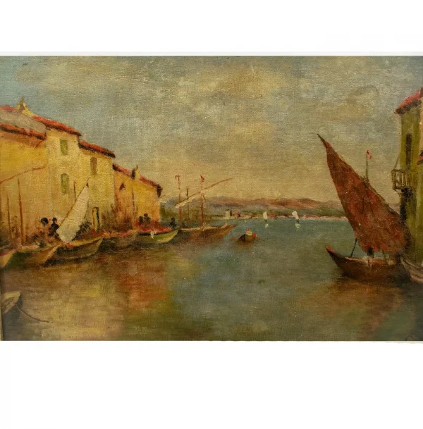 VENETIAN PORT by Lasson Oil on Canvas Signed, late 19 century - Image 5