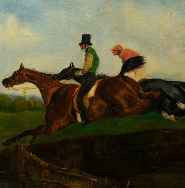 La Petite Course No. 9 Horse racing - Oil on Canvas after Alfred de Dreux. c1842 - Image 2