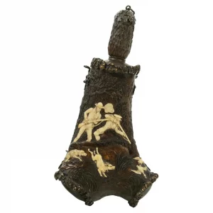 Fine Carved German or Austrian 18th Century Stags Horn Powder Flask