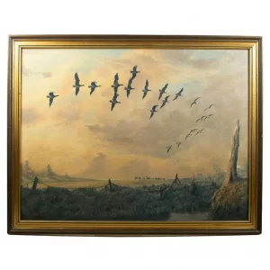 Peter Coulthard (1949 - ) - Shooting Geese on the Fens - Oil on Canvas