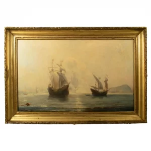 French School, 19TH CENTURY, Oil on Canvas - SPANISH GALLEONS AT ANCHOR IN A BAY
