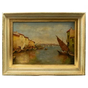VENETIAN PORT by Lasson Oil on Canvas Signed, late 19 century