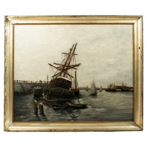 R. Manson (c19th-20th) LOW TIDE, SHIPS IN THE HARBOUR, 1904, oil on canvas