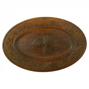 'GIVE US THIS DAY OUR DAILY BREAD' Carved Oak Vintage Platter