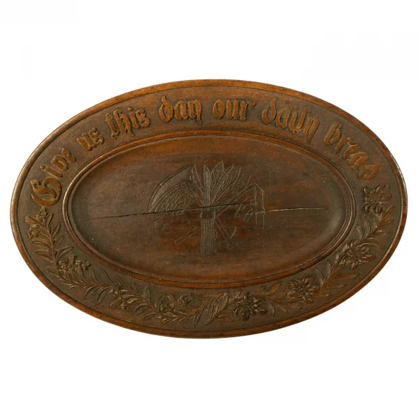 'GIVE US THIS DAY OUR DAILY BREAD' Carved Oak Vintage Platter