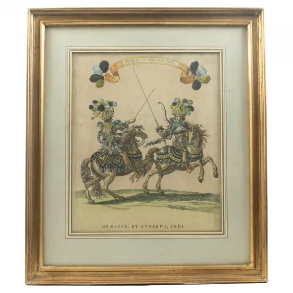 "Armiger et Ephebus Indi" — Hand-Coloured Engraving - Grand Carrousel 1662