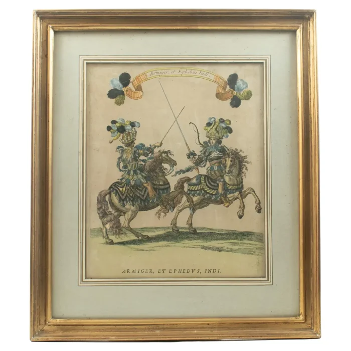 "Armiger et Ephebus Indi" — Hand-Coloured Engraving - Grand Carrousel 1662