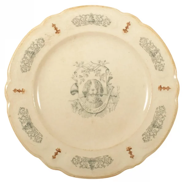 Antique French Ironstone Plate – “L’Ami du Chasseur”, Château de Courtry