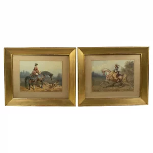 Théodore Fort (1810–1896) - Pair of Watercolours - Elegant Ladies on Horseback