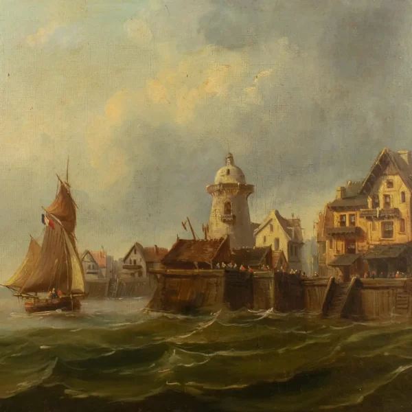 French Mediterranean Port, early 19th century, oil on Canvas - Image 2
