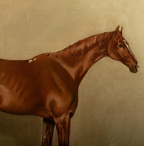 John Charles Tunnard - Oil on Canvas Portrait of a Chestnut Racehorse dated 1895 - Image 9