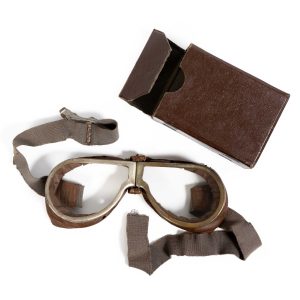 Antique Aviator Goggles with Original Case – Early 20th Century Pilot / Motorcar Eyewear, Collectible Vintage Aviation