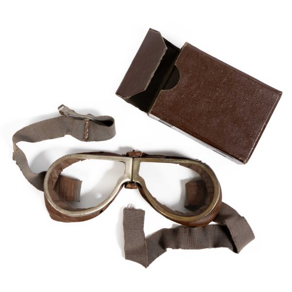 Antique Aviator Goggles with Original Case – Early 20th Century Pilot / Motorcar Eyewear, Collectible Vintage Aviation