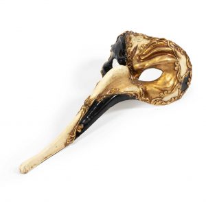 Exquisite Original Vintage Venetian “Medico della Peste” Mask in Gilt and Black Lacquer