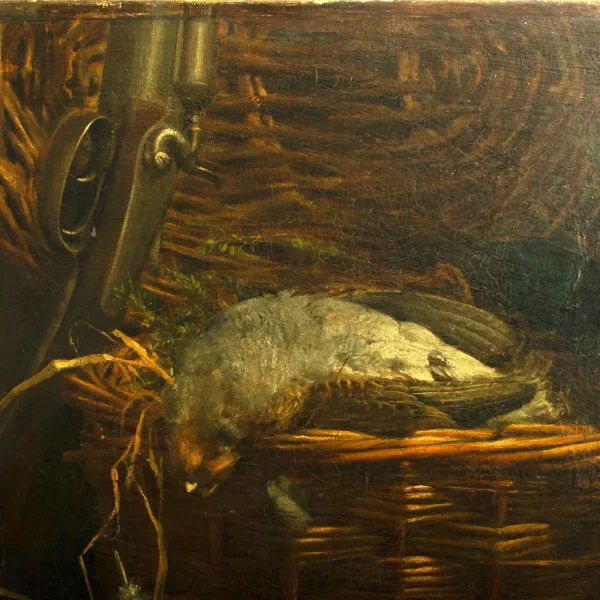 Still life "AFTER THE SHOOT" H Tickner (British) dated 1901, oil on canvas - Image 4