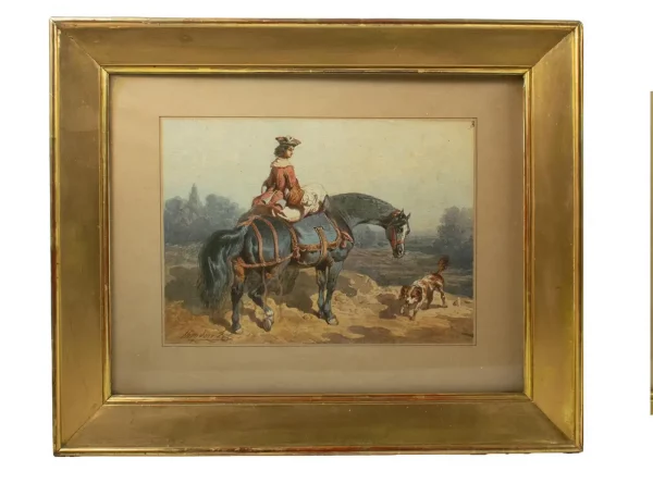 Théodore Fort (1810–1896) - Pair of Watercolours - Elegant Ladies on Horseback - Image 2