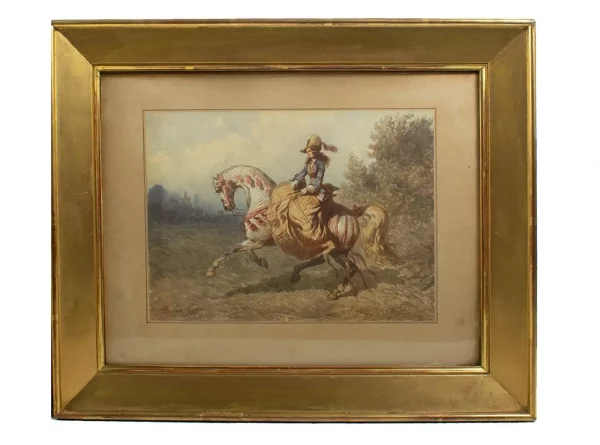 Théodore Fort (1810–1896) - Pair of Watercolours - Elegant Ladies on Horseback - Image 3