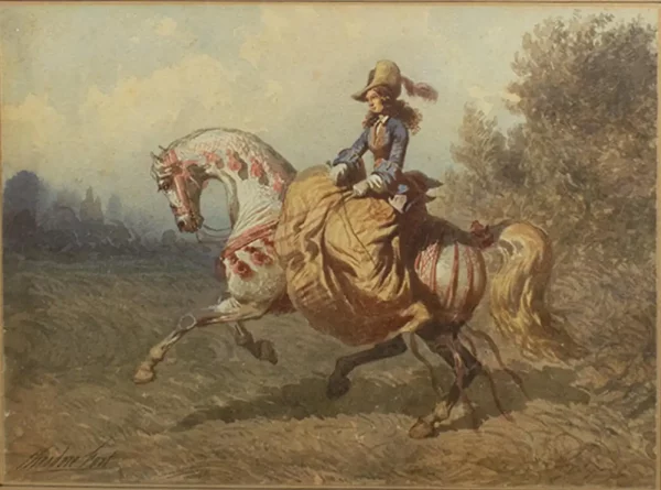 Théodore Fort (1810–1896) - Pair of Watercolours - Elegant Ladies on Horseback - Image 4